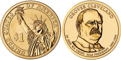 1 доллар 2012 P США UNC — Президент США — Гровер Кливленд (1885 — 1889) №22