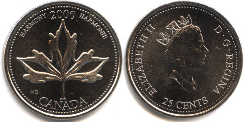 25 центов 2000 Канада — Миллениум — Гармония