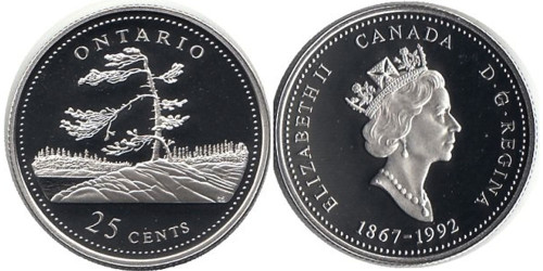 25 центов 1992 Канада — 125 лет Конфедерации Канада — Онтарио