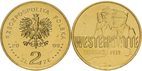 2 злотых 2009 Польша — Оборона Вестерплатте в сентябре 1939
