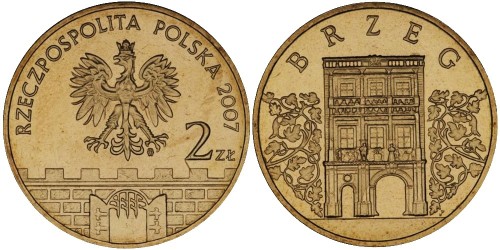 2 злотых 2007 Польша — Древние города Польши — Бжег