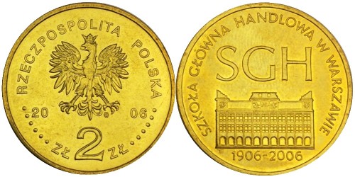 2 злотых 2006 Польша — 100 лет Варшавской школы экономики