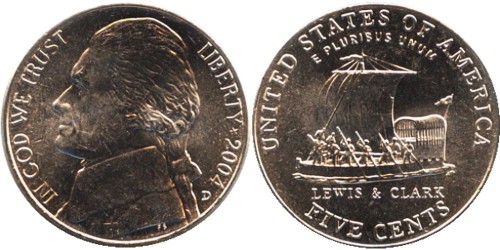 5 центов 2004 D США — 200 лет экспедиции Льюиса и Кларка — Лодка