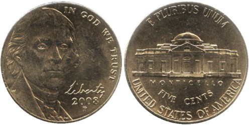 5 центов 2008 Р США — Jefferson Nickel
