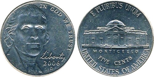 5 центов 2006 D США — Jefferson Nickel