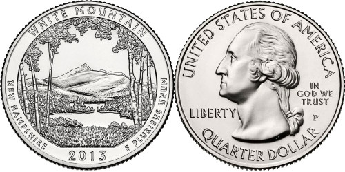 25 центов 2013 P США — Национальный лес Белые горы Нью-Гэмпшир — White Mountain UNC