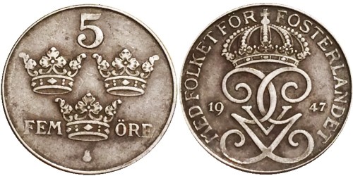 5 эре 1947 Швеция
