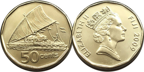 50 центов 2009 Фиджи UNC — Парусное каноэ