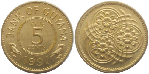 5 центов 1991 Гайана