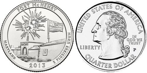 25 центов 2013 P США — Национальный памятник Форт Мак-Генри Мэриленд — Fort McHenry Maryland