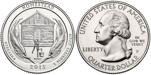 25 центов 2015 P США — Национальный монумент Гомстед Небраска — Homestead Nebraska UNC