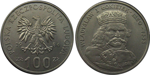 100 злотых 1986 Польша — Польские правители — Король Владислав I Локоток
