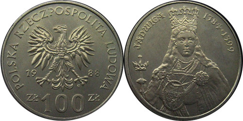 100 злотых 1988 Польша — Польские правители — Королева Ядвига
