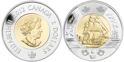 2 доллара 2012 Канада — Война 1812 года — Фрегат «Шеннон»