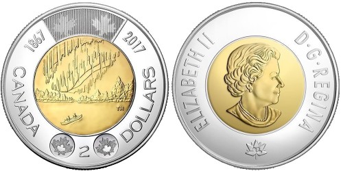 2 доллара 2017 Канада  — 150 лет Конфедерации Канада — Полярное сияние