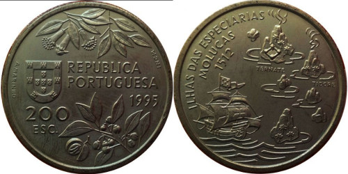 200 эскудо 1995 Португалия — Путешествие на Молуккские острова в 1512 году