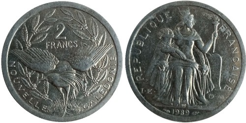 2 франка 1989 Новая Каледония