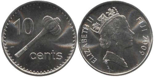 10 центов 2009 Фиджи  — Метательная дубинка ула тава-тава