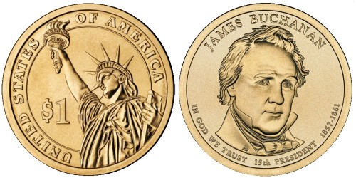 1 доллар 2010 Р США UNC — Президент США — Джеймс Бьюкенен (1857-1861) №15