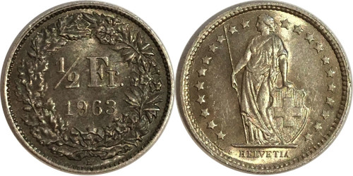 1/2 франка 1963 Швейцария — серебро