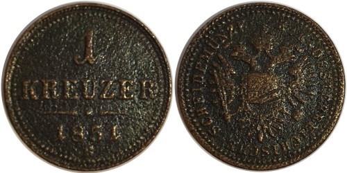1 крейцер 1851 Австрия — В