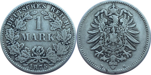 1 марка 1875 «D» Германия — серебро