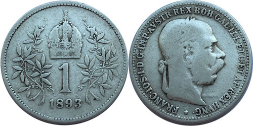 1 крона 1893 Венгрия — серебро №1