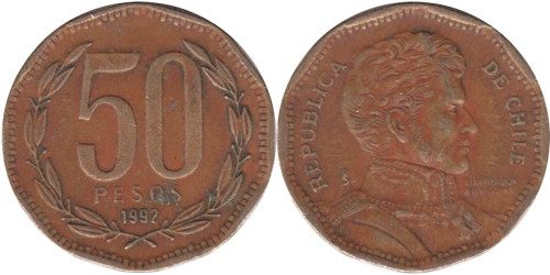 50 песо 1992 Чили