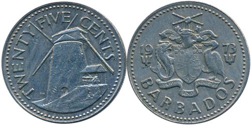 25 центов 1973 Барбадос