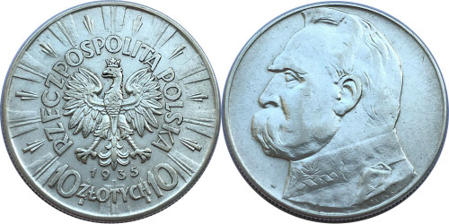 10 злотых 1935 Польша — серебро — Юзеф Пилсудский №1