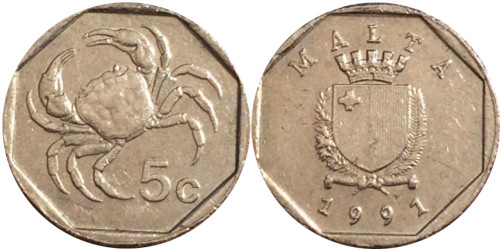5 центов 1991 Мальта