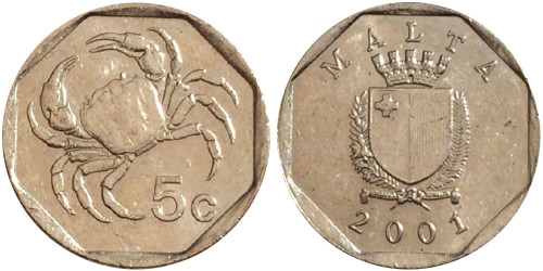 5 центов 2001 Мальта