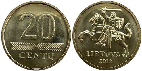 20 центов 2010 Литва UNC