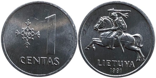 1 цент 1991 Литва UNC