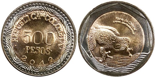 500 песо 2012 Колумбия — Лягушка UNC