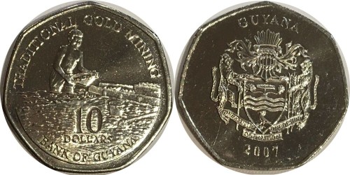 10 долларов 2007 Гайана UNC — Добыча золота