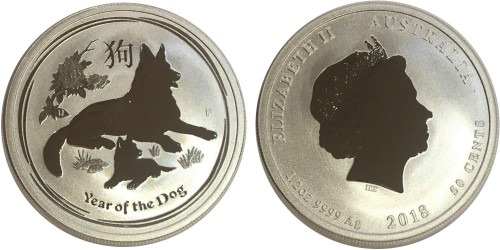 50 центов 2018 Австралия — Китайский гороскоп — год собаки BUnc — серебро