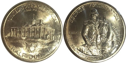 1/2 доллара 1982 D США — 250 лет со дня рождения Джорджа Вашингтона BUnc — серебро