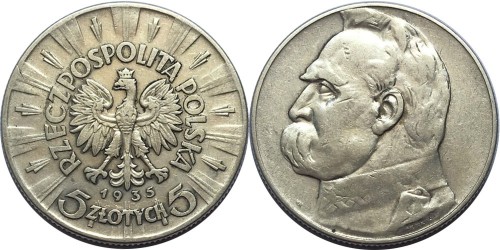 5 злотых 1935 Польша — серебро — Юзеф Пилсудский №2