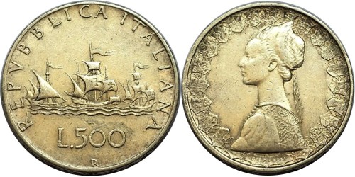 500 лир 1964 Италия — серебро