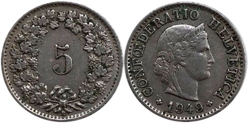 5 раппен 1949 Швейцария