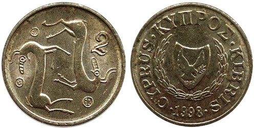 2 цента 1998 Республика Кипр