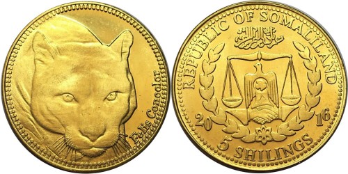5 шиллингов 2016 Сомалиленд — Дикие кошки — Пума (Felis concolor)
