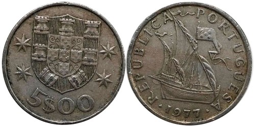 5 эскудо 1977 Португалия