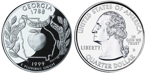 25 центов 1999 D США — Джорджия — Georgia UNC