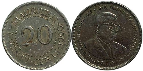 20 центов 1990 Маврикий