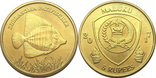 5 рупий 2017 Малуку (Молукку) — Рыбы — Zebrasoma pazifischer — Жёлтохвостая зебрасома