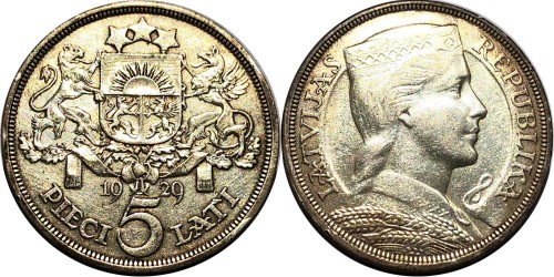 5 латов 1929 Латвия — серебро