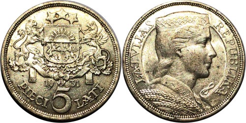 5 латов 1931 Латвия — серебро
