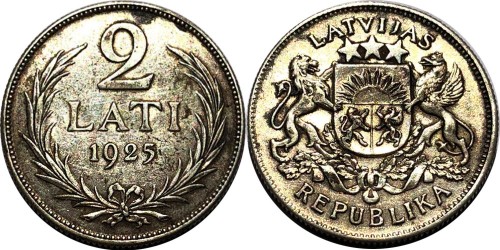2 лата 1925 Латвия — серебро